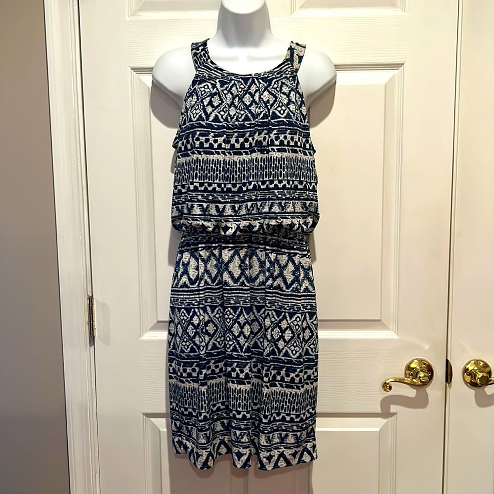 Donna Ricco halter Blue/Grey Blouson Dress Sz 8